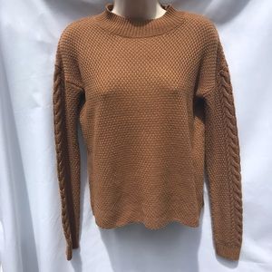 Pink Rose Sweater - light brown w/cables on sleeve